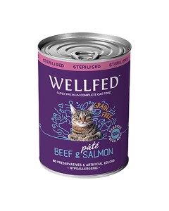 Wellfed Sterilised Βοδινό & Σολομός σε Πατέ 400gr