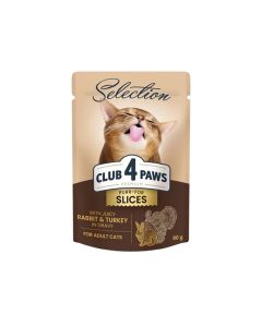 Club 4 Paws Selection Adult Slices Rabbit & Turkey Gravy 80gr