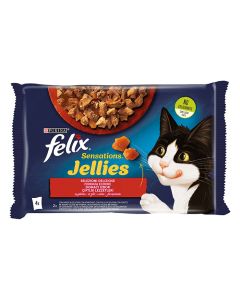 Felix Sensations Jellies με Βοδινό & Κοτόπουλο 4x85gr