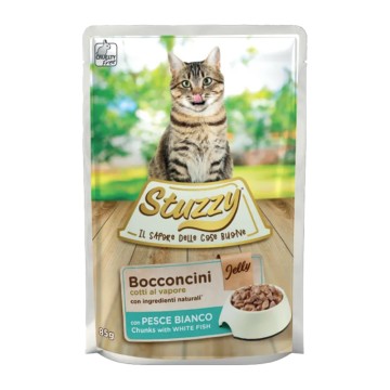 Stuzzy Cat Pouch Λευκά Ψάρια Κομματάκια σε Ζελέ 85gr
