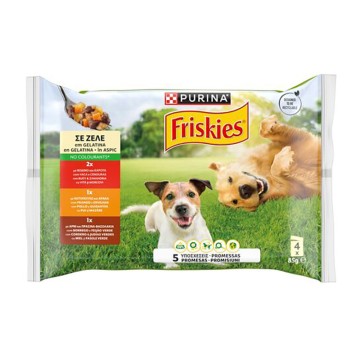 Friskies Dog Adult Βοδινό, Κοτόπουλο & Αρνί σε Ζελέ 4x85gr