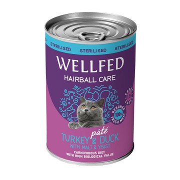 Wellfed Sterilised Hairball Γαλοπούλα & Πάπια 400gr