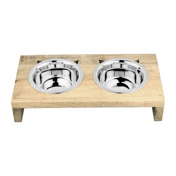 Pet Βάση Ξύλινη με Διπλό Μπολ 240ml