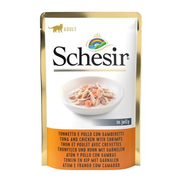Schesir Cat Pouch Τόνος, Κοτόπουλο & Γαρίδες σε Ζελέ 85gr