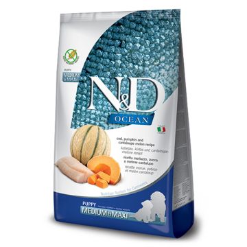 N&D Ocean Dog Puppy Medium-Maxi με Μπακαλιάρο & Κολοκύθα 12kg
