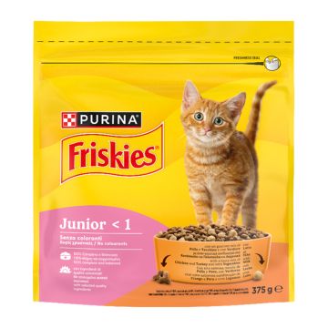 Friskies Cat Junior Κοτόπουλο, Γάλα & Λαχανικά 375gr