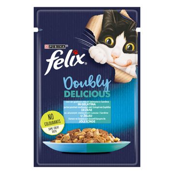 Felix Doubly Delicious Σαρδέλα & Σολομός σε Ζελέ 85gr